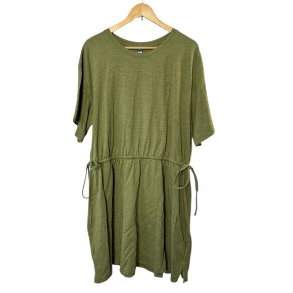 Old Navy Crewneck Green T-Shirt Dress Cinch Side Tie Waist Women's XL New - Picture 1 of 5